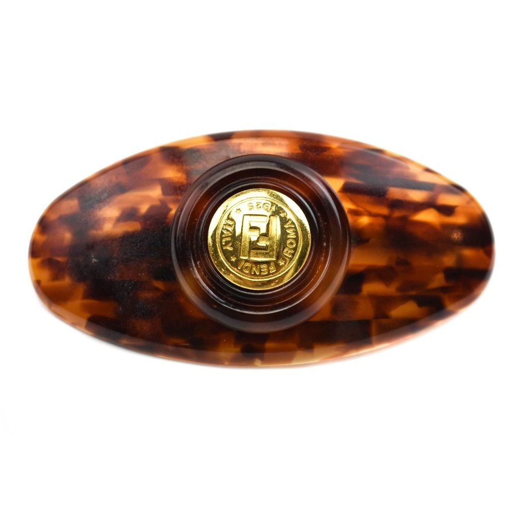 Fendi: Brown & Gold "FF" Logo Barrette/Hair Clip - Picture 1 of 6